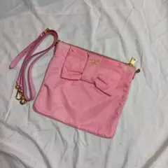 PRADA　プラダ　リボン　ナイロン　ショルダー　バッグ　ピンク