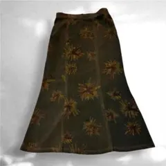 【美品】ロングスカート 花柄 ブラウン 切り替え グランジ レトロ 古着のサムネイル
