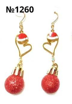 ピアス　ハート　サンタ　帽子　クリスマス　赤　ラメ　オーナメント　イベント
