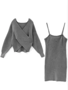 【GRL】カシュクールニットトップスXニットキャミワンピースセットアップ