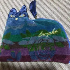 猫型ポーチ 花柄 Suzuko刺繍