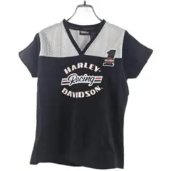ハーレーダビッドソン レーシングTシャツ 刺繍ワッペン XSブラック レディースのサムネイル