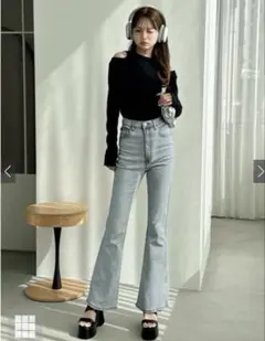 GRL フリージアハイウエストフレアデニムパンツ[cu522] XS