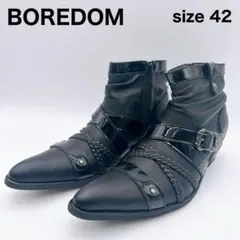美品✨【BOREDOM】クロスベルトショートドレープブーツ ブラック 42のサムネイル