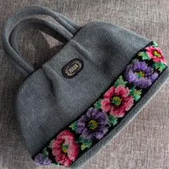 FEILER フラワー刺繍　 ミニハンドバッグ グレー