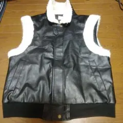 ＪaVa　襟ボアレザーベスト　ブラックM