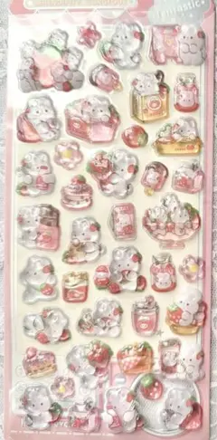 ボンボンドロップシールうさぎ　ボンボンドロップシールいちご　3Dシール