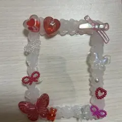 ホイップデコ　硬質クリアカード　カードケース　ハンドメイド　赤　ピンク