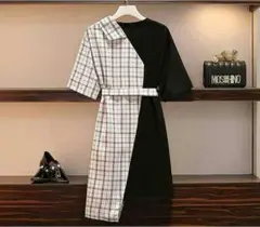 レディース 大きいサイズ 新品 春夏 (黒4XL) ワンピース　アシメ