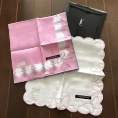 未使用　イヴサンローラン　ハンカチ2枚　YSL ガーゼ　蝶　刺繍　ハート　リボン