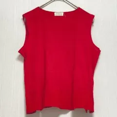 ノースリーブ シャツ レディースM レッド 日本製 綿100% スリット入り薄手