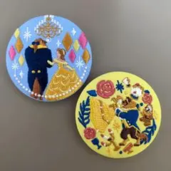 ディズニー刺繍缶バッジ　美女と野獣