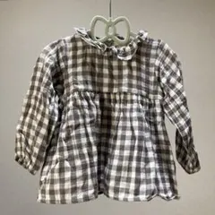 90サイズ グレー・ホワイト チェック柄 シャツ