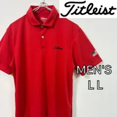 【Titleist】美品アメリカフラッグ半袖ポロシャツ　メンズＬＬ　レッド