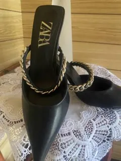 【美品】ZARA チェーンミュール ブラック 22.5cm