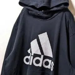 アディダス デカロゴ スウェットパーカー ブラック 黒 L古着パフォーマンスロゴ