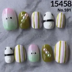 ①⑤④⑤⑧✳︎現品✳︎ネイルチップ　三色団子ネイル　パンダネイル