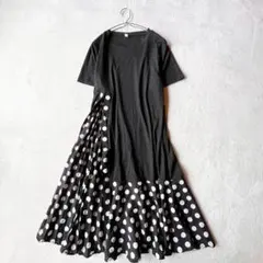 【チェイス】ドット柄 切替ワンピース（XL）ロング丈 フレア アシンメトリー