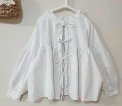 前後着　2way　リネン混ボリュームスリーブブラウス