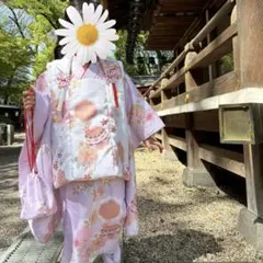 【美品】七五三 着物 3歳 女の子 753 フルセット　薄紫色 花柄 ピンク