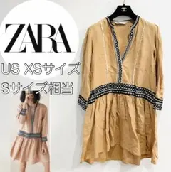 ZARA　Vネック　刺繍　ワンピース　きれいめ　おしゃれ　高見え