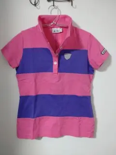 adidas ピンク紫 ストライプ ポロシャツ