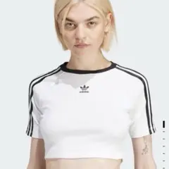 adidas 半袖ベビーTシャツ スリーストライプス　クロップド丈　M