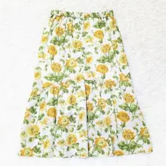 ​美品 ローラアシュレイ ヘップワース ロングスカート 花柄 イエロー 40 L