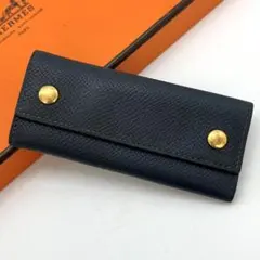 エルメス　キーケース　4連フック　ネイビー　⬜︎A 金ボタン　ヴォーエプソン
