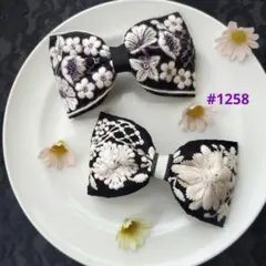 ブラックインド刺繍リボンシンプルなバレッタ 2個セット ハンドメイド