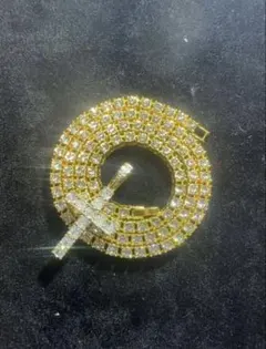 モアサナイト　テニスネックレス　ユニセックス　ゴールドメッキ