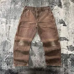 40×34 Carhartt ダブルニー ダークブラウン 超極太 レザーロゴ - メルカリ
