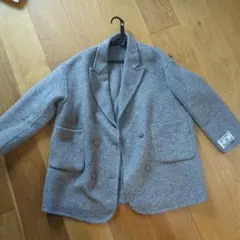 グレー ウール ダブルブレスト テーラードジャケット※フリーサイズ