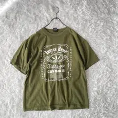 Marijuana マリファナ大麻プリントTシャツ　レゲエ　グリーン系　古着　L