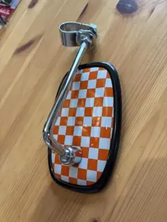 早い者勝ちデッドストックオレンジチェッカーフラッグミラー 楕円形