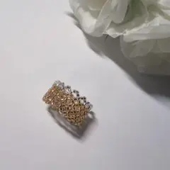 ハンドメイド ビーズリング ゴールド×シルバー レース編み 再販