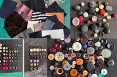 ハギレ27枚、ボタン大量まとめ売り