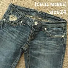 【CECIL McBEE】ライトブルーダメージローライズデニムパンツsize24