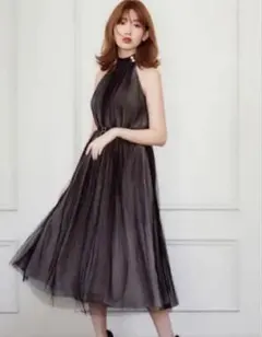 Her lip to pleated tulle midi dress