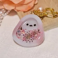 R194 シマエナガシェイカーキーホルダー チャーム レースフラワー ピンク系