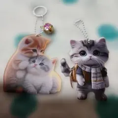 猫のイラスト付きチャーム ２個セット