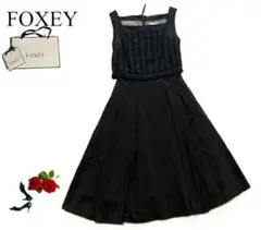 美品★FOXEY/フォクシー　ブラックノースリーブドレスワンピース38のサムネイル