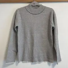 【美品】GLOBAL WORK ニット ハイネック 黒白 M 細見え ストレッチ
