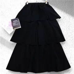 韓国 黒 ティアードロングスカート 未使用 フリー 体型カバー