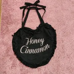 Honey Cinnamon ハート型 フリル トートバッグ ブラックのサムネイル