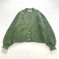☆美品☆ザラ ZARA グリーン 緑 長袖 ニットカーディガン S
