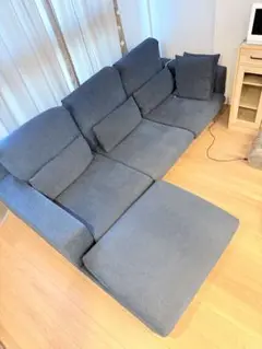 グレー L字型ファブリックソファ