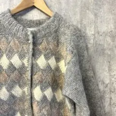 【レア】ダイヤモンドパターン カーディガン 長袖　ニュージーランド製
