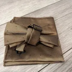 蝶ネクタイ　チーフ　ブラウン　ドット
