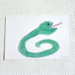 【子供の絵】No.63　ヘビ　手描きイラスト ポストカード　原画